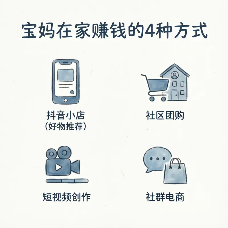 宝妈在家怎么赚钱:抖音小店、社区团购、短视频创作、社群电商