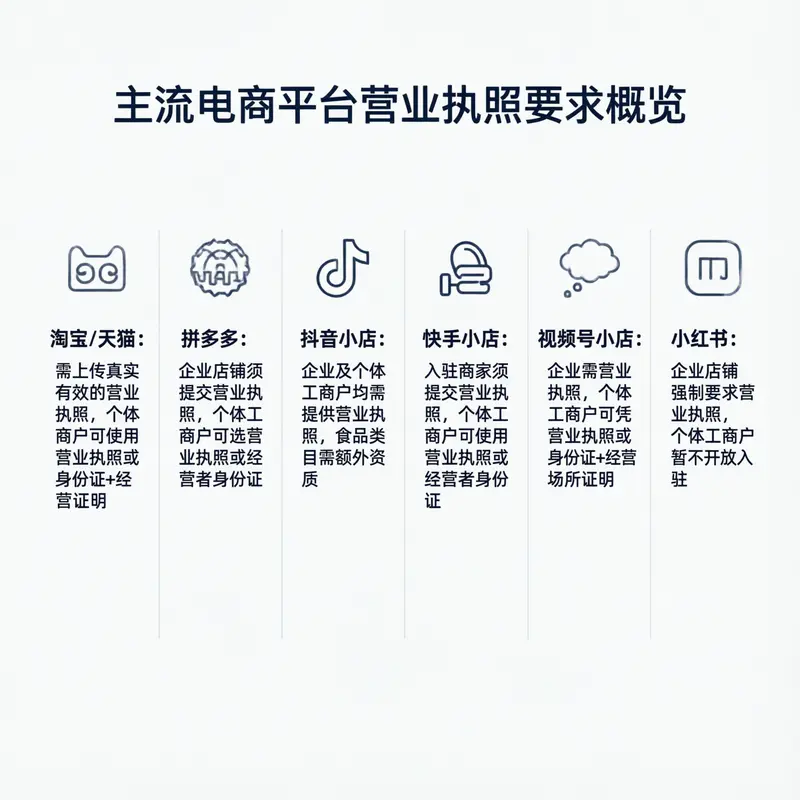 开网店需要营业执照吗:淘宝、拼多多、抖音小店、快手、视频号、小红书平台入驻要求对比
