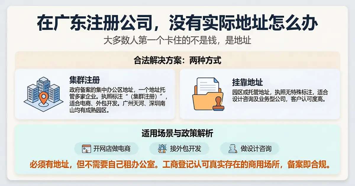广东注册公司没有地址怎么办——集群注册和挂靠地址合法注册指南