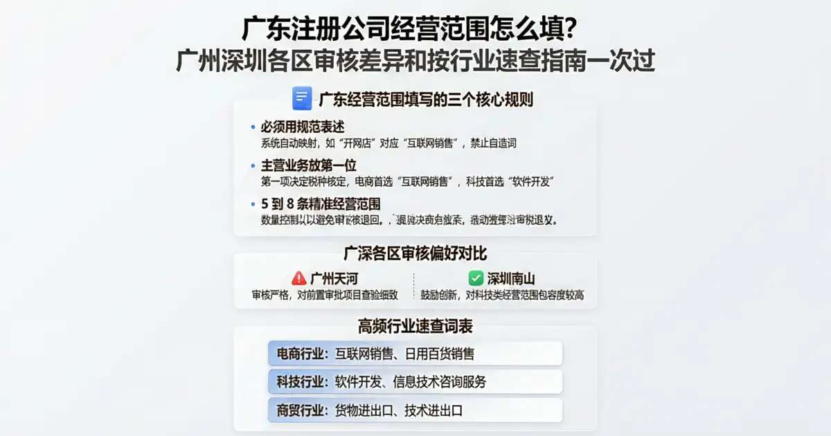 广东注册公司经营范围怎么填——广州深圳各区审核差异和按行业速查指南