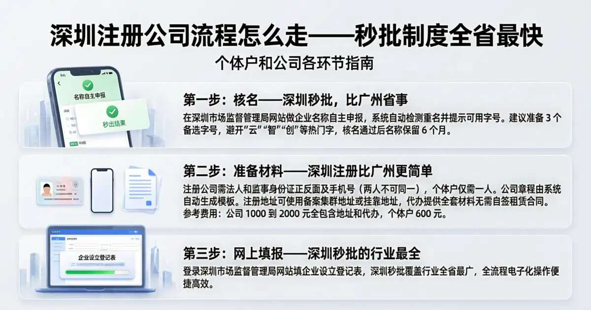 深圳注册公司流程怎么走——秒批制度全省最快,个体户和公司指南